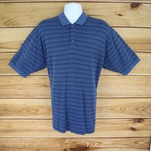 Pebble Beach‎ Polo Golf Shirt Mens Sz L Blue Striped 100% Cotton Stretch Comfort